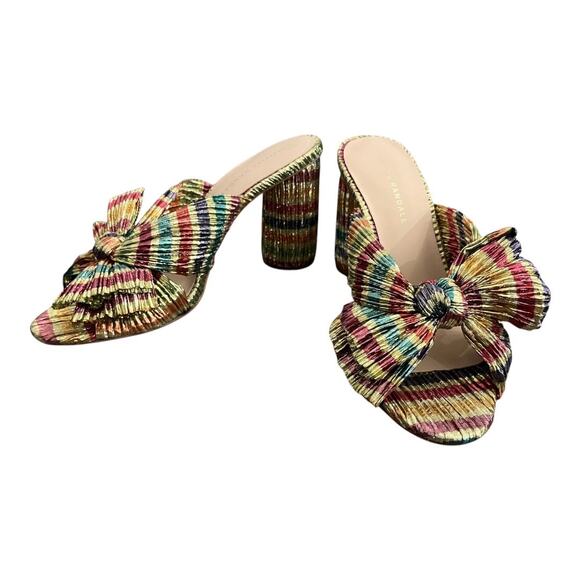 Loeffler Randall Penny Knotted Candy Rainbow Striped Mules Size 9 NWT - Picture 2 of 9